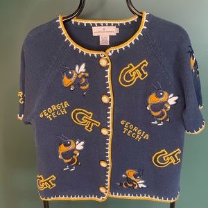 Georgia Tech Womans Vintage Button Up Knitted Sweater Vest Embroidery Blue L